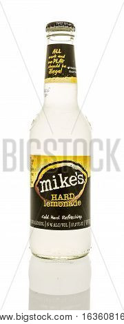 Winneconne WI - 21 December 2016: Bottle of Mike's hard lemonade with an updated logo on an isolated background.