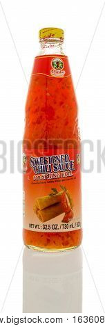 Winneconne WI - 22 December 2016: Bottle of sweetened chili sauce made by Pantai on an isolated background.