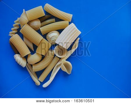Traditional Italian Pasta, Blue Background With Copy Space