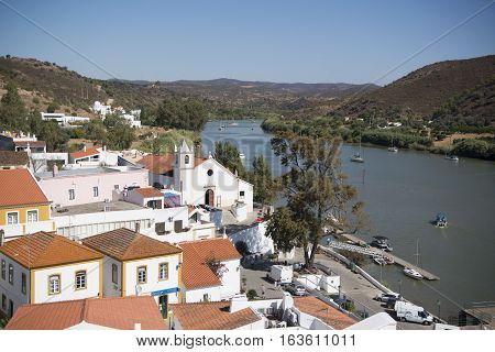 the town Alcoutim in Portugal at the river Rio Guadiana on the Border of portugal and Spain at the east Algarve in the south of Portugal in Europe.