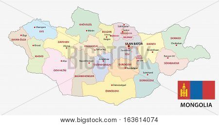 mongolia administrative and political vector map with flag