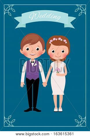 Happy just married bride and groom Stock cartoon vector illustration
