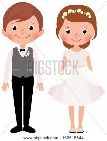 Stock Vector cartoon illustration of a happy couple newlyweds bride and groom