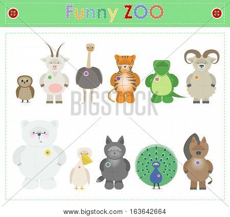 Animal Zoo part three. Funny small plush animals. cartoon Vector