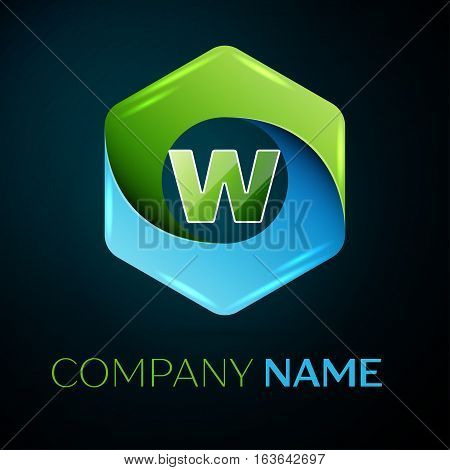 Letter W vector logo symbol in the colorful hexagonal on black background. Vector template for your design