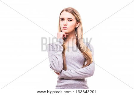 Portrait blonde girl on  the white background