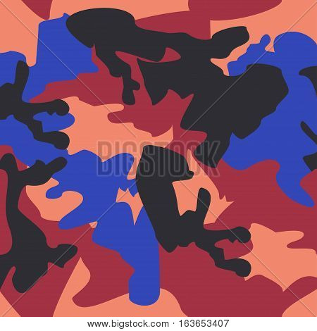 Camouflage pattern background seamless clothing print repeatable camo glamour vector. Pink blue coral navy