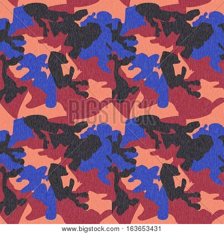 Camouflage pattern background seamless clothing print repeatable camo glamour grunge of scratch vector. Pink blue black