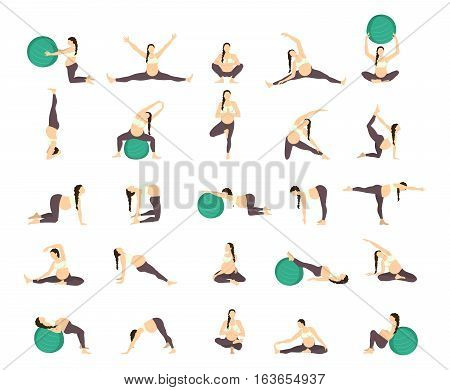 Workout for pregnant set. Exercises with fit ball. Yoga training.