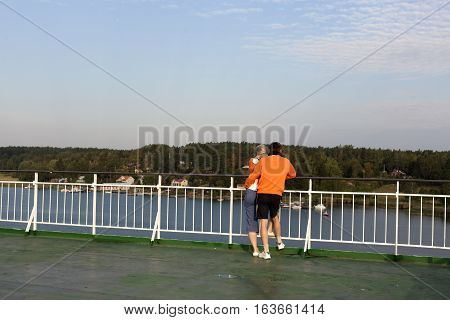 Part Of The Big Ferry, Saving Boat On The Ferry Boat