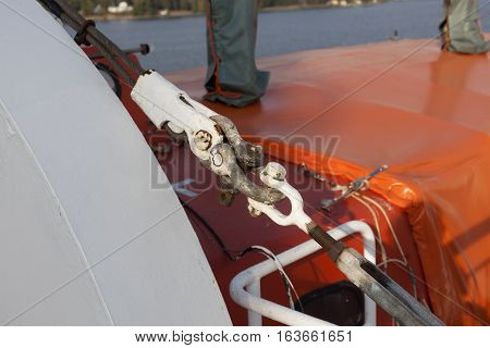 Part Of The Big Ferry, Saving Boat On The Ferry Boat