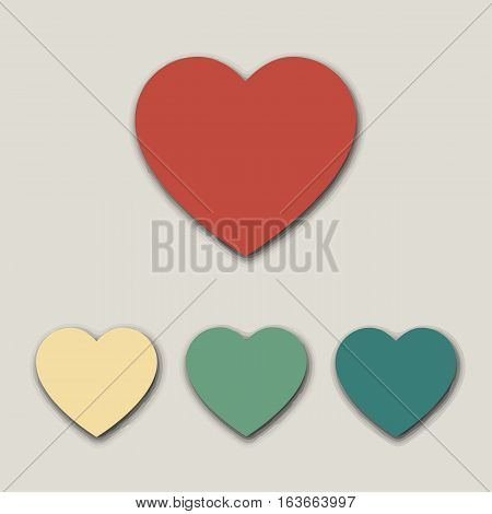 Valentine vintage hearts icon set. Red, yellow and green