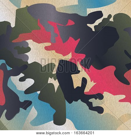Camouflage pattern background clothing print repeatable camo glamour grunge of scratch vector. Pink blue olive navy