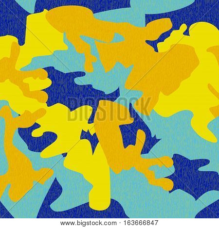 Camouflage pattern background seamless clothing print repeatable camo glamour grunge of scratch vector. Yellow blue