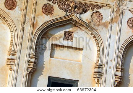 HYDERABAD,INDIA-NOVEMBER 8:Architecture of building nearTomb of Hayath Bakshi Begum in Qutb Shahi Tombs beginning in 1543 on November 8,2016 in Hyderabad,India.