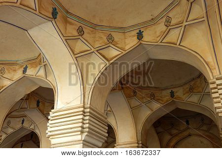 HYDERABAD,INDIA-NOVEMBER 8:Architecture of building nearTomb of Hayath Bakshi Begum in Qutb Shahi Tombs beginning in 1543 on November 8,2016 in Hyderabad,India.