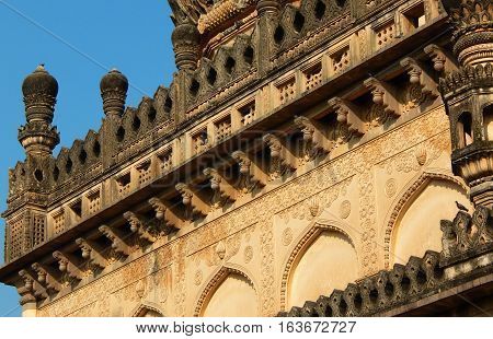 HYDERABAD,INDIA-NOVEMBER 8:Architecture of building nearTomb of Hayath Bakshi Begum in Qutb Shahi Tombs beginning in 1543 on November 8,2016 in Hyderabad,India.