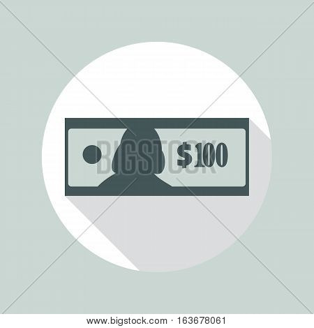 100 Dollars banknote flat icon. USA currency note symbol. One hundred bucks vector pictogram. Greenback stylized eps8 illustration.
