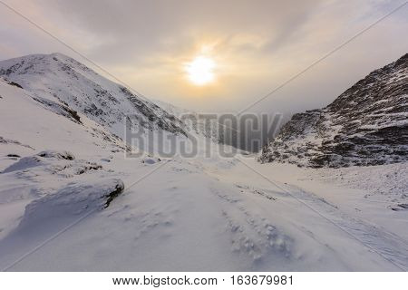 beautiful sunrise in the Fagaras Mountains Romania