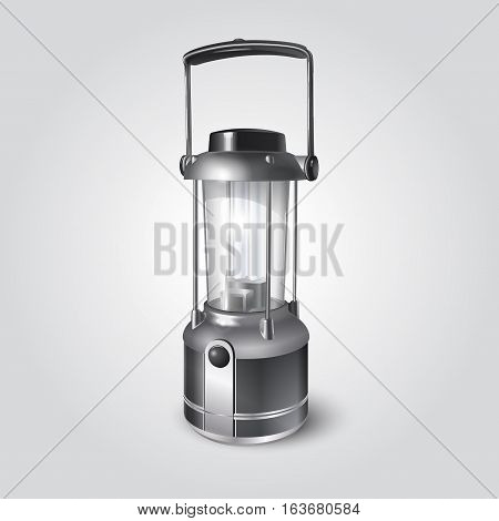 Photorealistic electric camping lantern. Isolated on a white background