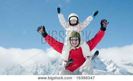 Otec a dcera se bavit na ski