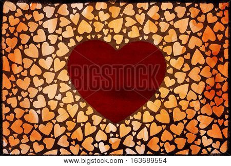 Romantic red heart background. Many flying hearts on red background. For wedding card, valentine's day greetings, lovely frame