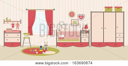 Baby room with furniture. Nursery and playroom interior.