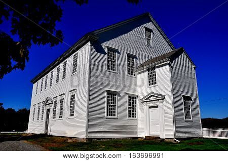 Rockingham Vermont - Setpember 18 2014: Austere white wooden 1787 Meeting House also known as the Old North Meeting House *