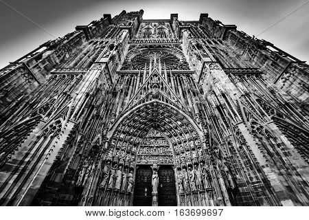 Strasbourg Cathedral Black And White View