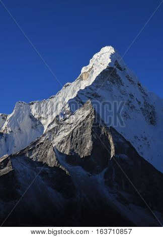 Famous mountain in the Everest National park Nepal. View from Chukhung.