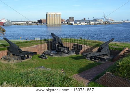 3 Cannons at Fort McHenry, Baltimore Maryland