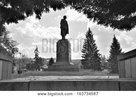 Omsk Russia - June 13: Lenin monument in the city of Omsk Siberia Russia