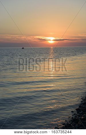 Sunset over the sea in the Bay of Imereti. Sochi Russia
