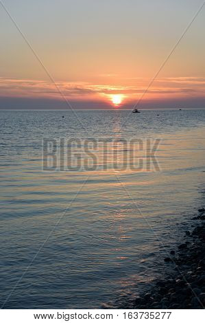Sunset over the sea in the Bay of Imereti. Sochi Russia