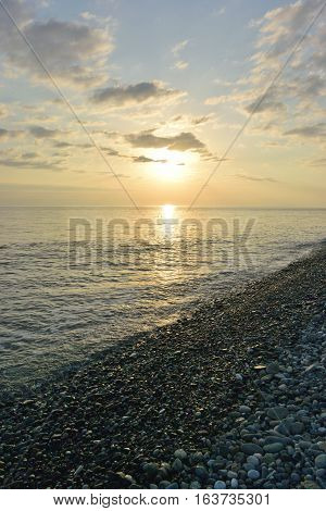 Sunset over the sea in the Bay of Imereti. Sochi Russia