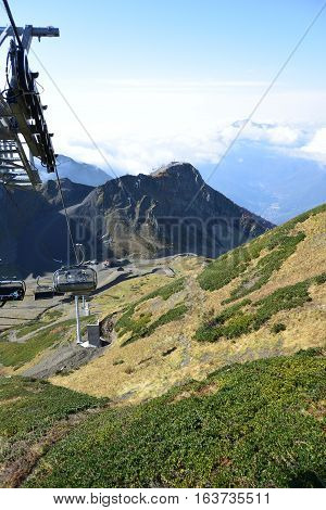 KRASNAYA POLYANA SOCHI RUSSIA OCTOBER 7 2016: View of the ridge Psekhako Sochi Russia