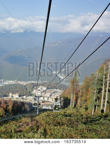KRASNAYA POLYANA SOCHI RUSSIA 26 OCTOBER 7 2016: View of the ski resort Gorky Gorod Krasnaya Polyana Sochi Russia.