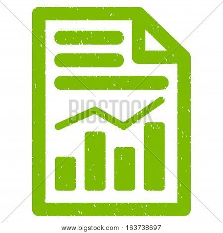Charts Page grainy textured icon for overlay watermark stamps. Flat symbol with dirty texture. Dotted vector light green ink rubber seal stamp with grunge design on a white background.