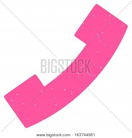 Phone Receiver grainy textured icon for overlay watermark stamps. Flat symbol with unclean texture. Dotted vector pink ink rubber seal stamp with grunge design on a white background.