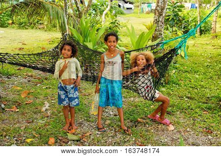 Lavena, Fiji - November 25: Unidentified Girls Play In A Small Village On November 25, 2013 Along La