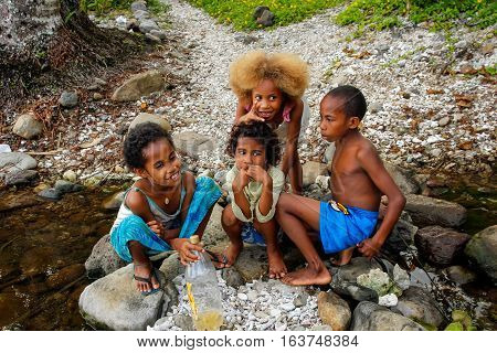 Lavena, Fiji - November 25: Unidentified Kids Play By The River On November 25, 2013 Along Lavena Co