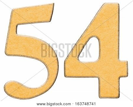54, Fifty Four, Numeral Of Wood Combined With Yellow Insert, Isolated On White Background