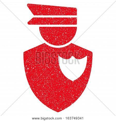 Policeman grainy textured icon for overlay watermark stamps. Flat symbol with dust texture. Dotted vector red ink rubber seal stamp with grunge design on a white background.
