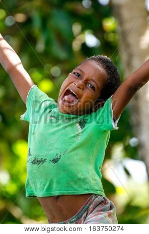 Lavena, Fiji - November 27: Unidentified Boy Plays On November 27, 2013 In Lavena Village On Teveuni