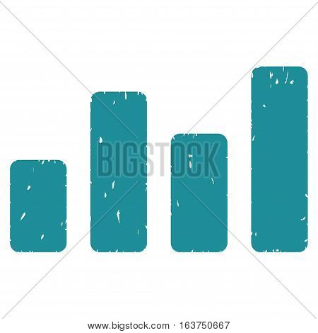 Bar Chart grainy textured icon for overlay watermark stamps. Flat symbol with dirty texture. Dotted vector soft blue ink rubber seal stamp with grunge design on a white background.