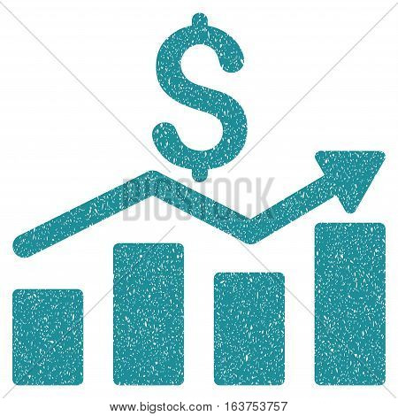 Sales Chart grainy textured icon for overlay watermark stamps. Flat symbol with scratched texture. Dotted vector soft blue ink rubber seal stamp with grunge design on a white background.