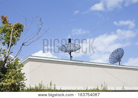 Satallite discs on the top of a building
