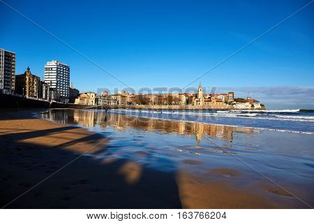 landscape of Gijon beach. travel destination in north of Spain Europe