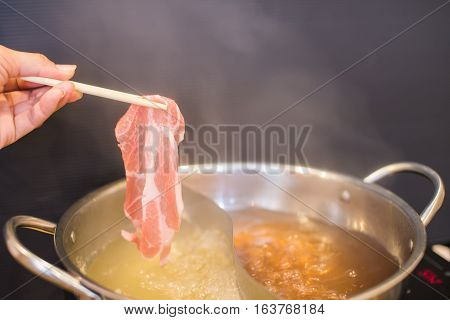 Chinese food hotpot two styles of shabu soup
