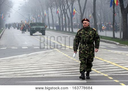 BUCHAREST ROMANIA - DECEMBER 1 2009: More than 3000 soldiers and personnel from security agencies take part in the massive parades on National Day of Romania.